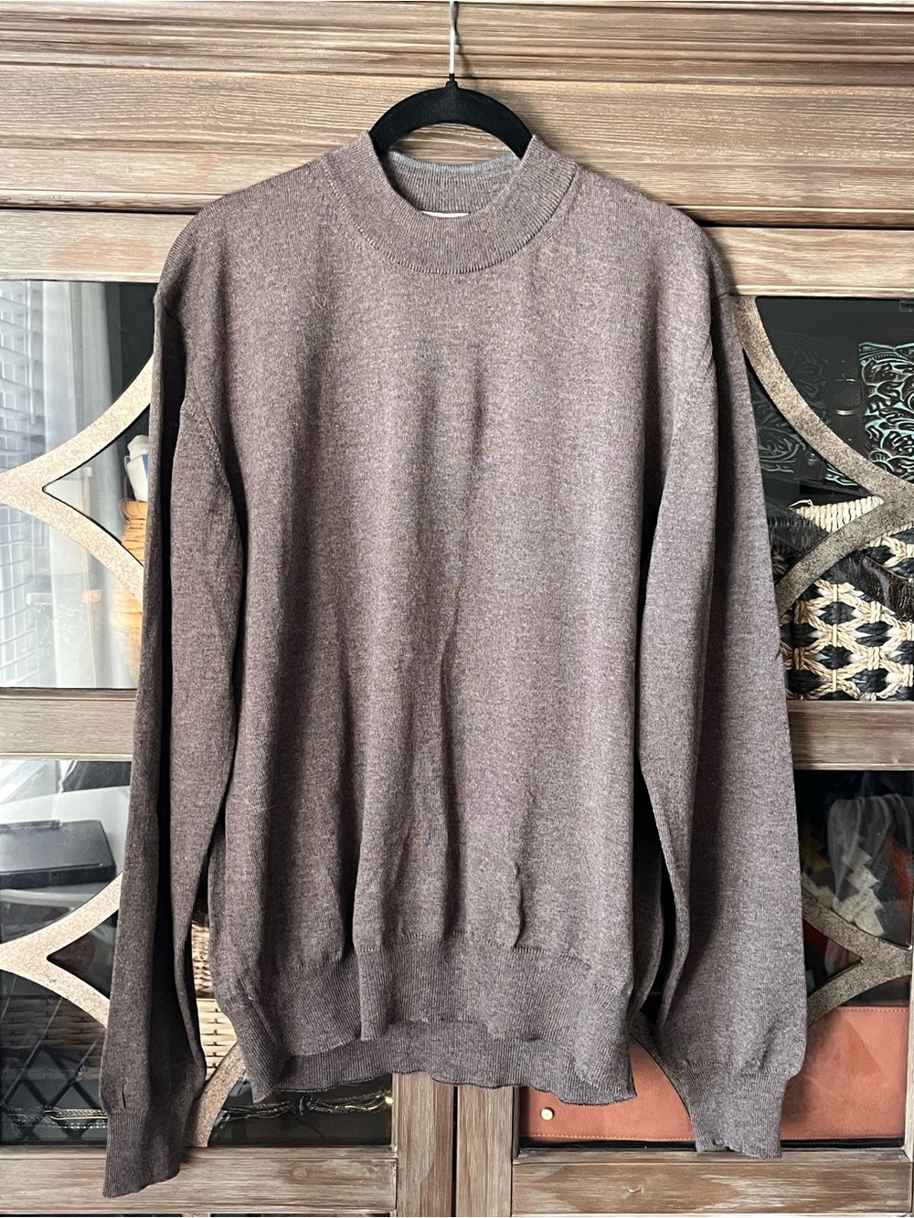 Men's NWT 100% Merino Wool Classic Light Mocha Brown Crewneck Sweater